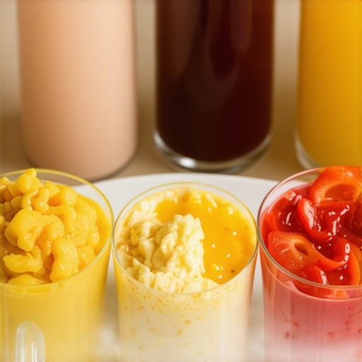Plate of soft mashed potatoes, smoothies, and scrambled eggs suitable for post-implant healing