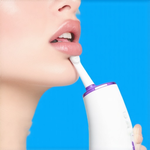 Person demonstrating the proper use of an electric toothbrush to maintain oral health