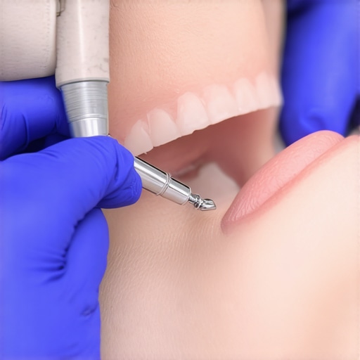 Dentist applying tooth-colored resin to close teeth gaps during a cosmetic procedure.