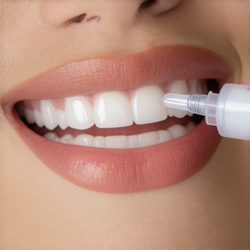 Person applying teeth whitening gel with a dental tray