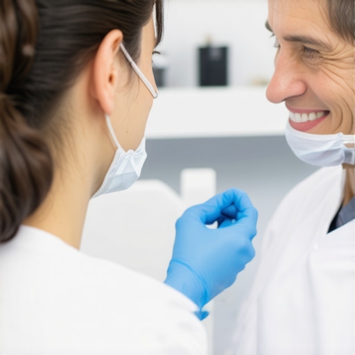 Dentist consulting with patient about ceramic implants