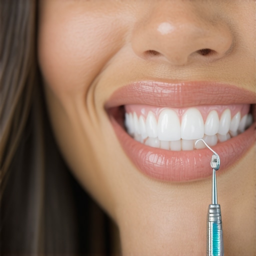 Dentist inspecting a chipped tooth with dental mirror and probe.