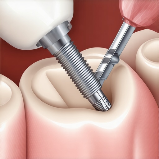 Dental implant being placed into the jawbone in a dental clinic