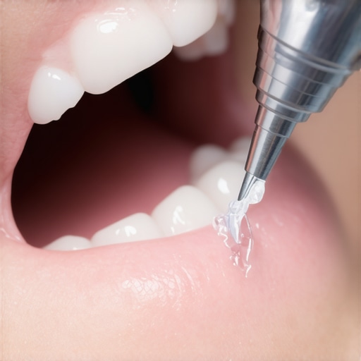 Dental professional using ultrasonic scaler during a cleaning