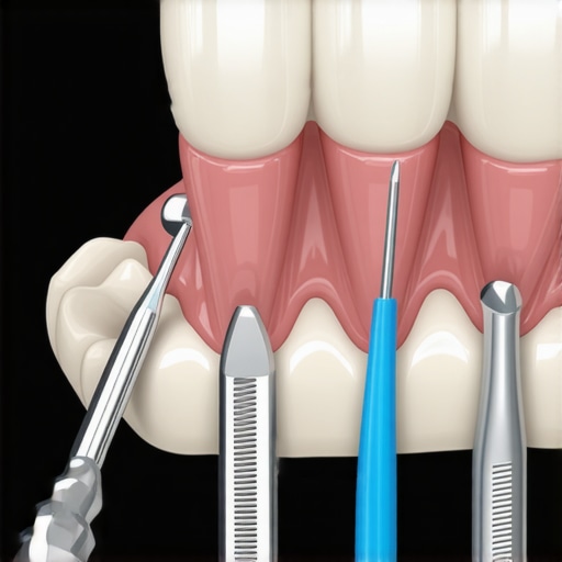 Dental tools and tooth model showing cavity repair techniques