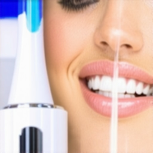 Person demonstrating water flosser for dental care