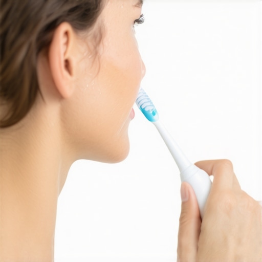 Effective use of ultrasonic toothbrush for dental health Person brushing teeth with an ultrasonic toothbrush