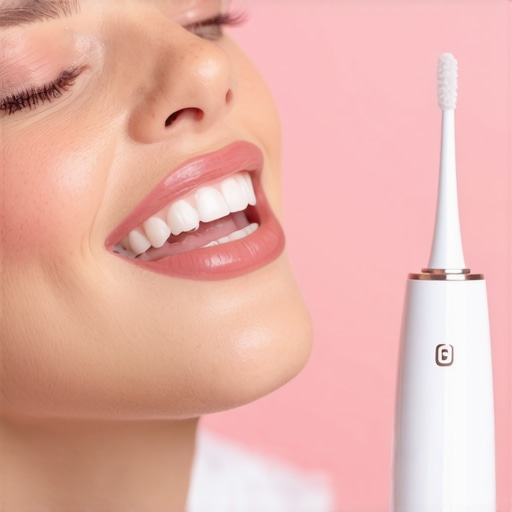 Essential Tools for Optimal Oral Hygiene Person demonstrating the use of electric toothbrush and water flosser for better dental care.