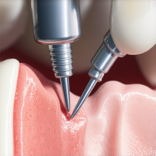 Dentist installing a dental implant into patient's jawbone