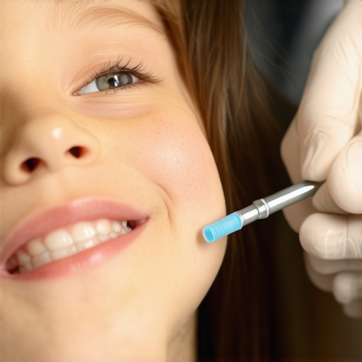 Dentist applying numbing gel to a child's gums with a gentle touch.