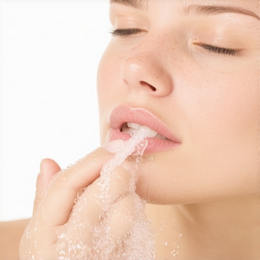 Person performing saltwater rinse to soothe gum pain