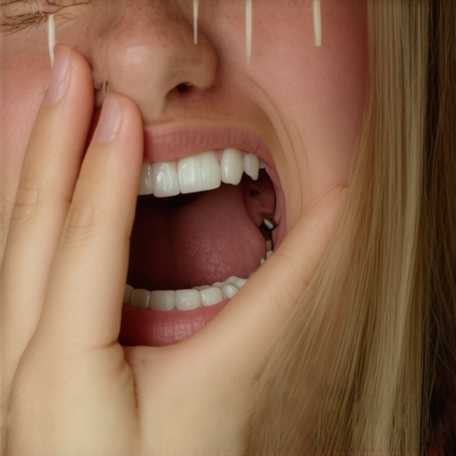 Person experiencing dental pain from a cracked tooth on a plane