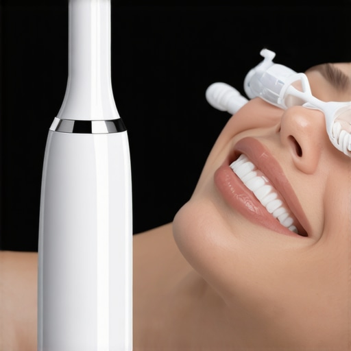 High-Tech Electric Toothbrush in Use A contemporary electric toothbrush actively cleaning teeth, highlighting modern dental tools.