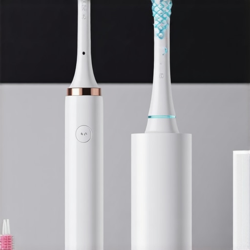 Electric toothbrush and water flosser on a bathroom counter