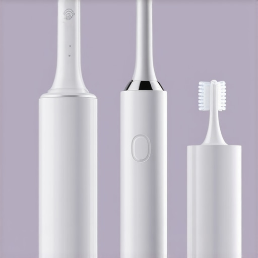 Electric toothbrush with pressure sensor and water flosser on bathroom counter.