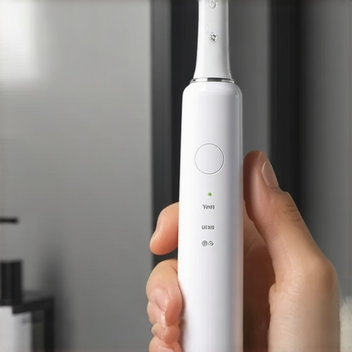 Person using a high-tech electric toothbrush for dental cleaning