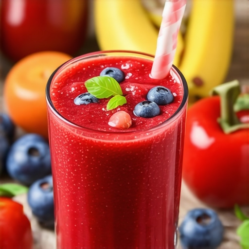A vibrant smoothie with fruits and vegetables, supporting gum recovery after dental cleaning.