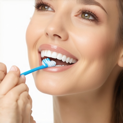 A dental professional showing gentle brushing and flossing methods to promote healthy teeth