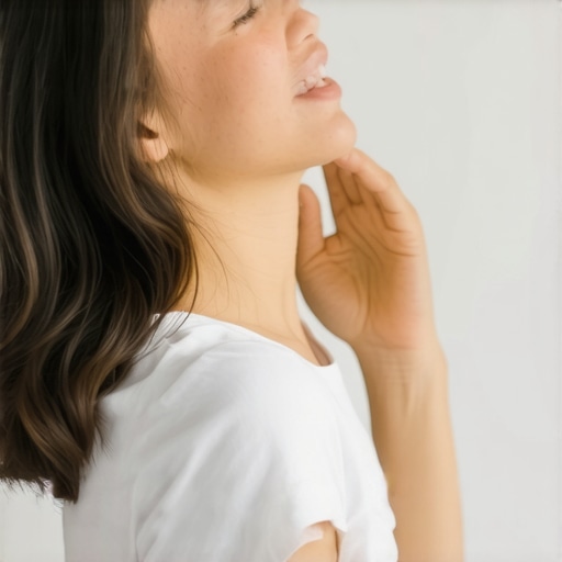 Person doing jaw exercises to reduce stress and morning jaw pain.