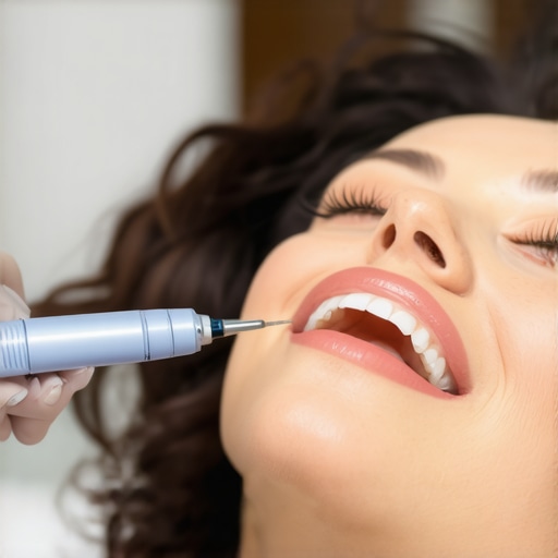 Dental hygienist operating ultrasonic scaler during a professional cleaning