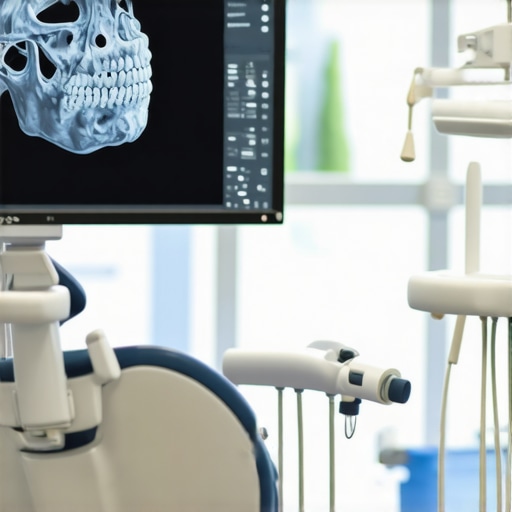 A 3D Cone Beam CT scan of a jawbone used for planning dental implant surgery.