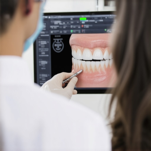Advanced Dental Bite Analysis and Consultation A dentist explaining digital occlusion and bite alignment to a patient during a smile restoration consult.
