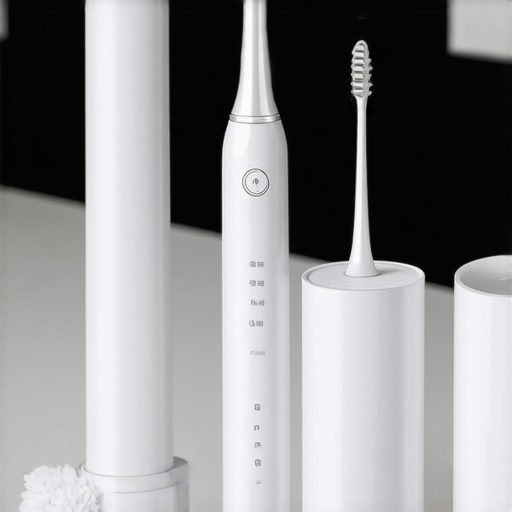Advanced Dental Care Tools for Home Use High-end electric toothbrush and water flosser on a minimalist bathroom counter