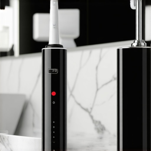 Close-up of an electric toothbrush and water flosser representing modern oral health maintenance.