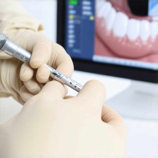 A dentist explaining gum architecture and digital tooth scanning to a patient.