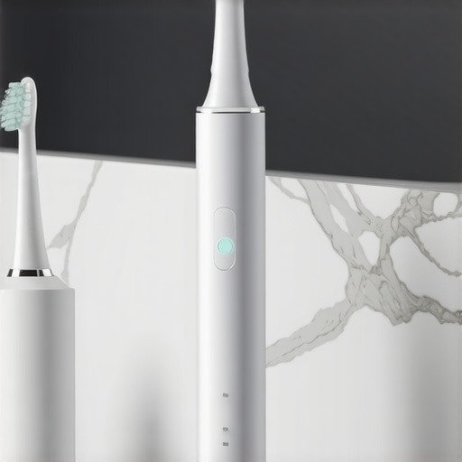 Advanced Dental Maintenance Tools Close up of a modern electric toothbrush and water flosser for dental maintenance.