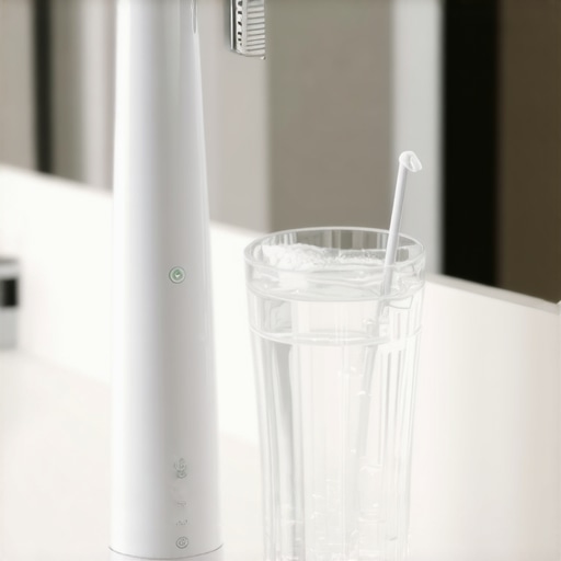 Advanced Dental Tools for Home Care A sonic toothbrush and water flosser on a bathroom counter
