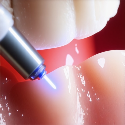 Dentist performing laser treatment on gums for precise bacteria removal.