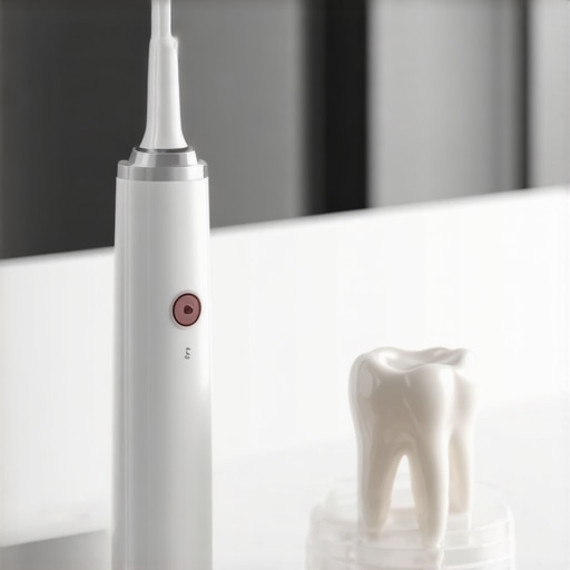 Advanced Oral Care Tools for Dental Crowns Water flosser and sonic toothbrush on a bathroom counter representing high-tech oral hygiene for dental crowns.