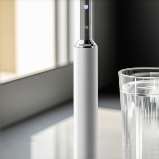 Electric toothbrush and water flosser on a modern bathroom counter