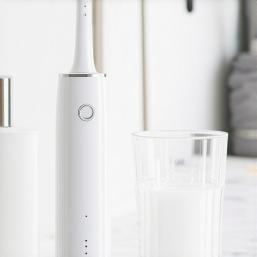Electric toothbrush and water flosser on a marble bathroom counter representing advanced oral health maintenance