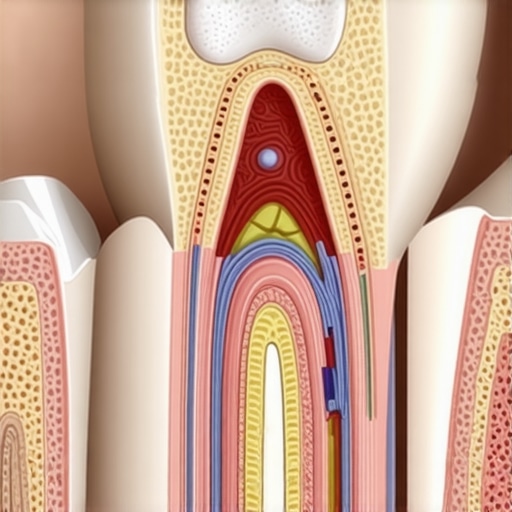 Diagram showing how bacterial biofilm prevents gum reattachment to the tooth