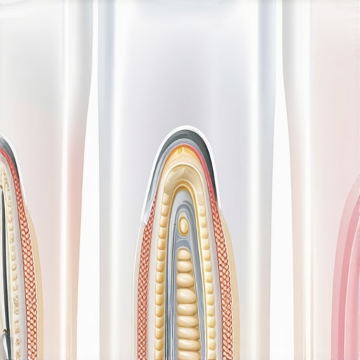 Cross-section of a tooth showing gum recession and nerve pathways