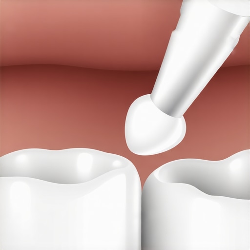 Applying Temporary Dental Cement Close up of applying temporary dental cement to a dislodged crown