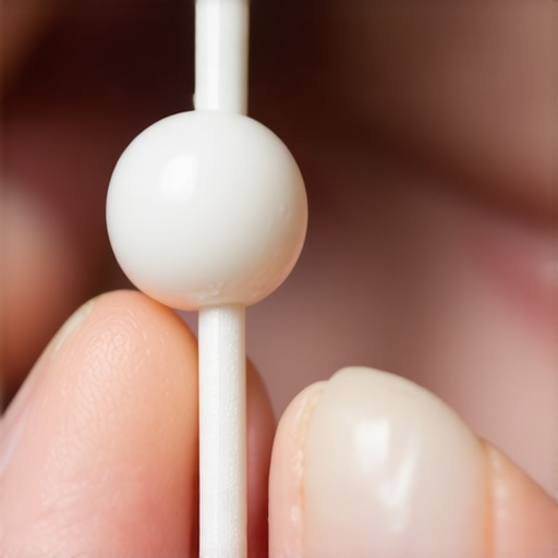 Close-up of dental wax being applied to a braces bracket to prevent cheek irritation.