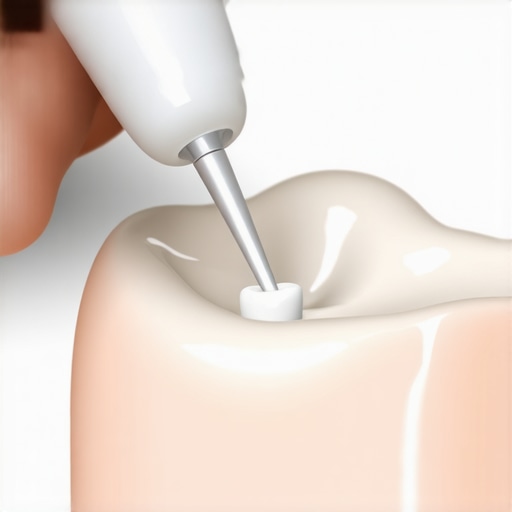 Applying temporary dental cement to a lost filling Close up of temporary dental filling repair at home