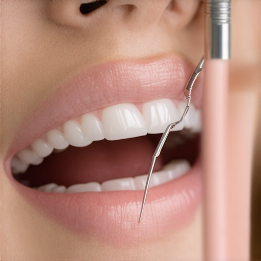 Dentist using blue articulating paper to mark high spots on a new dental crown