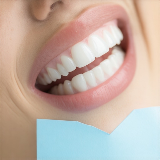 A dentist using articulating paper to adjust the bite of a new composite filling.