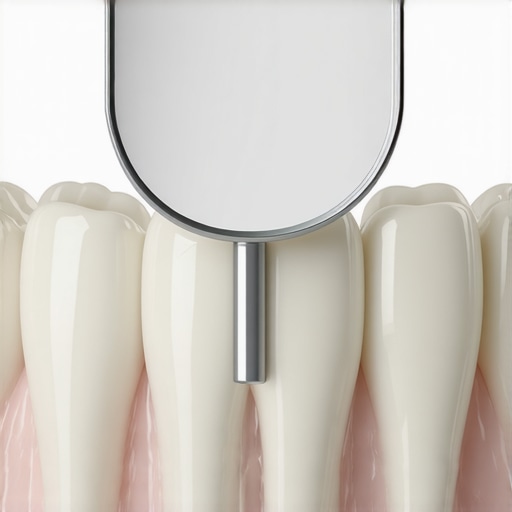 A dental professional inspecting the composite bonds of a permanent retainer wire on the back of lower teeth.