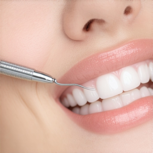 A dental bonding procedure being performed on front teeth to close black triangles.