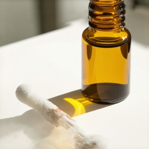 A bottle of clove oil and medical cotton swabs used for soothing dry socket pain.