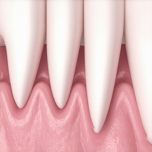 Close-up view showing the difference between healthy pink gums and red inflamed gums.