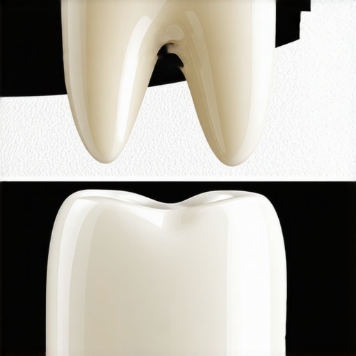 Close up of natural tooth enamel showing translucency compared to an opaque white dental crown.