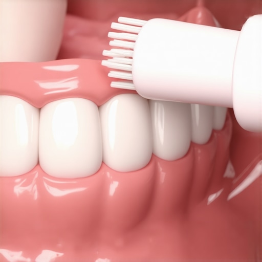 A demonstration of the 45-degree angle for using an electric toothbrush to protect gums.