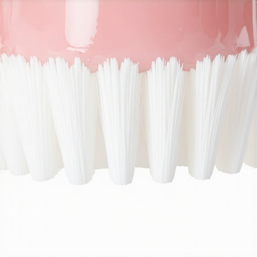 Correct soft-bristle brushing technique Close-up of a soft toothbrush cleaning the gum line correctly to prevent recession.
