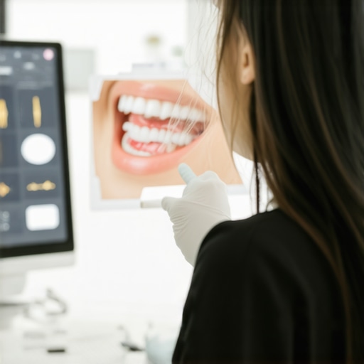 Dentist checking a patient's jaw alignment for smile symmetry